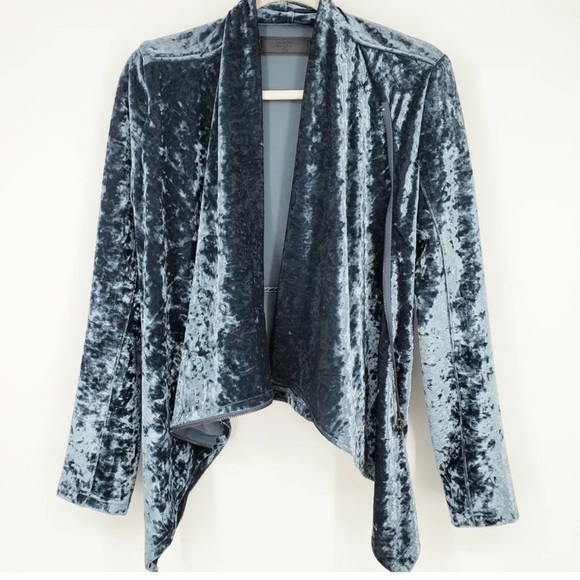 BlankNyc Crushed Velvet Asymmetric Jacket Blue S - Picture 1 of 10